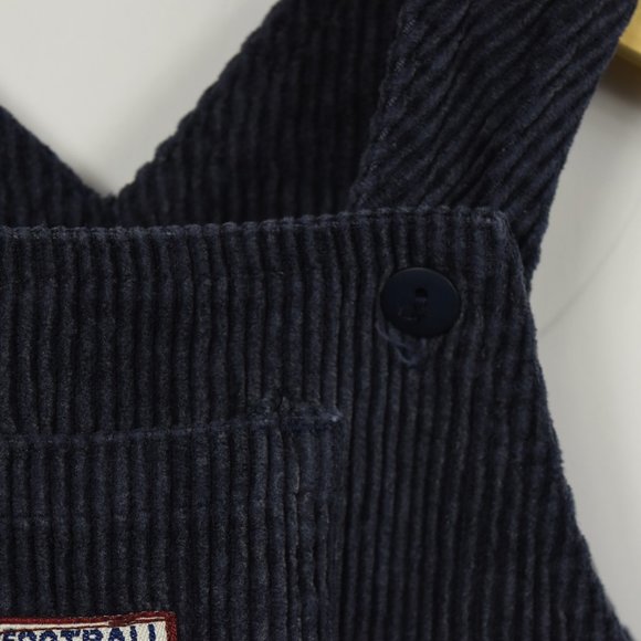 Navy corduroy overalls with football patch - Picture 3 of 9